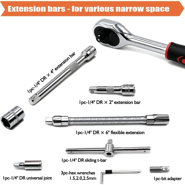 46-osainen kromivanadium-hylsysarja 1/4\" adapterisarja hylsysarja autojen DIY-töihin