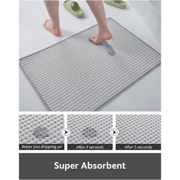 Rutete Badematte, Super Absorberende Sklisikker Badematter, Tynn Badematte, Maskinvaskbar Badematter gray 24" X 36"