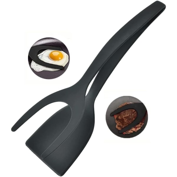 2 in 1 Egg Shovel -pannukakku, silikonissa paistetut käännöspihdit, ruoanlaittotyökalu black