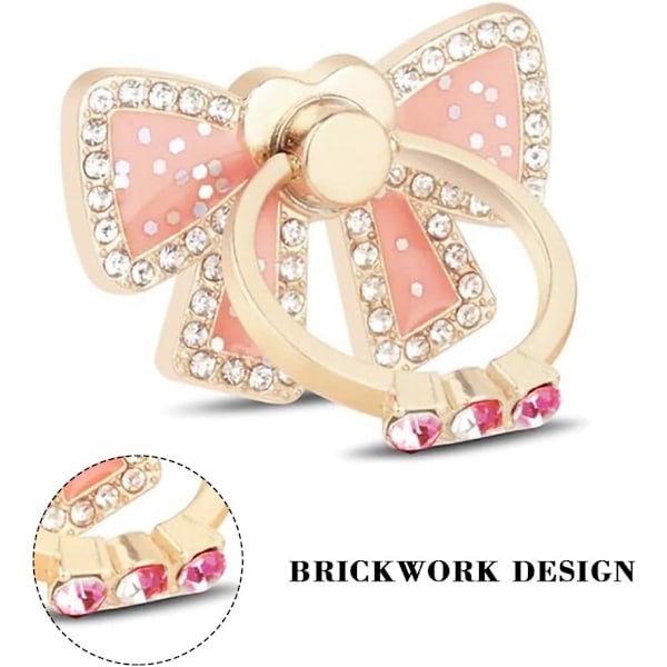 Mobiltelefon Ringholder, Fingergrep Ringstativ Holder 360 Rotasjon Selvklebende Glitter Sløyfe Kickstand Ring for Telefon