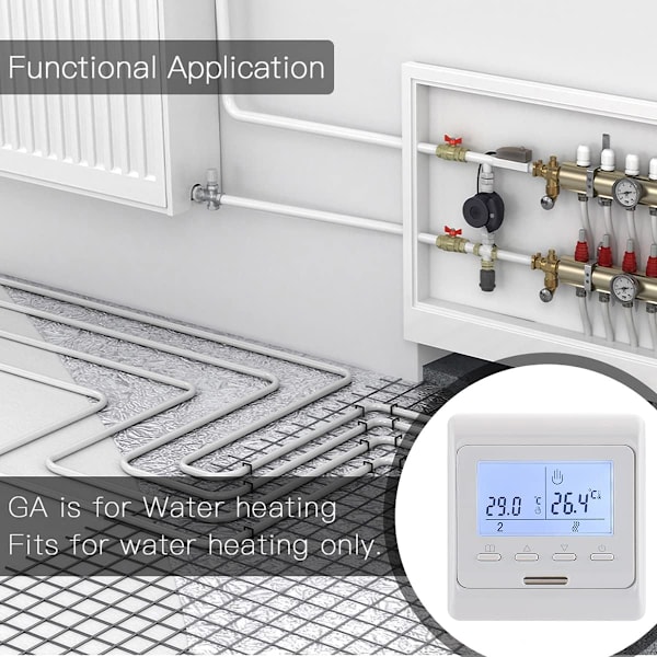 Programmerbar rumtermostat, digitalt display AC230V Max3A, fungerer til gulvvarme WG806 hvid