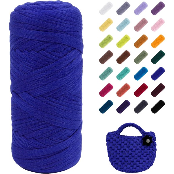 400 g elastiskt tyg T-shirt stickat garn, tjockt virkgarn, för att virka väskor/korgar/mattor, gör-det-själv hantverk bright sapphire blue
