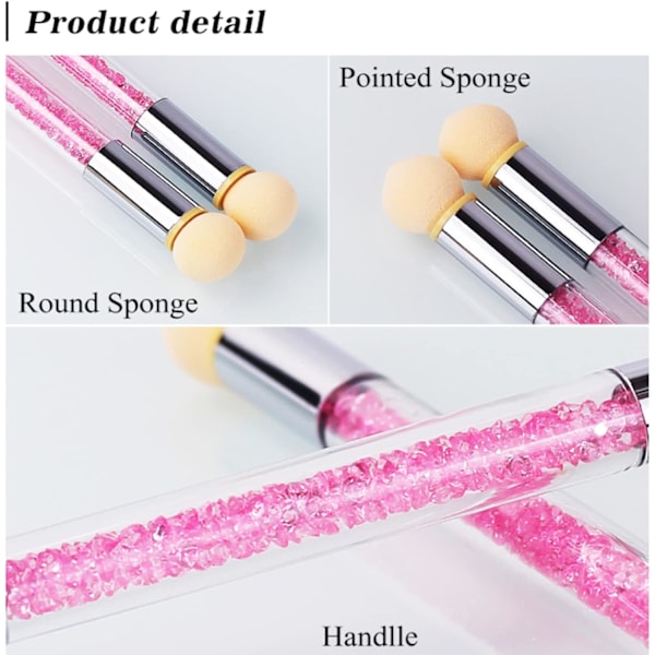 Nagelkonst Svampborste, Dubbelhuvud med 4 Ersättningshuvuden, Svamp Gradient Manikyrverktyg Nageltillbehör (Rosa)