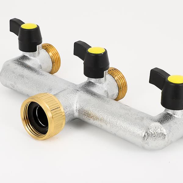 Messing Havehane Splitter, 3/4\" Hanesplitter Slangeforbindelse Splitter, 3-vejs Haneforbindelse med On/Off Ventiler, Vandhane Adapter