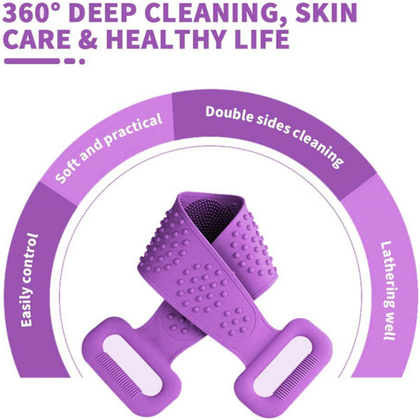 24 \" Ryggskrubbare Kroppsborste Silikon Bad Duschborste för Användning i Duschen för Kvinnor Män Mjuk Exfolierande Silikon Badhandduk Purple