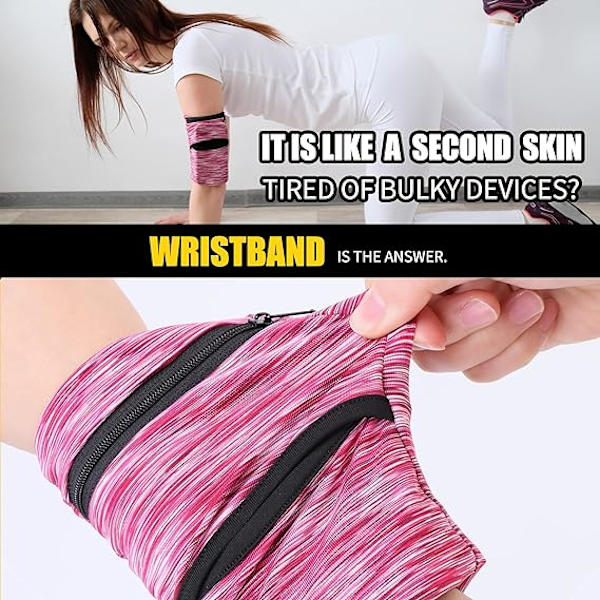 Armbandsficka, fickplånbok med blixtlås för löpning, promenader, vandring