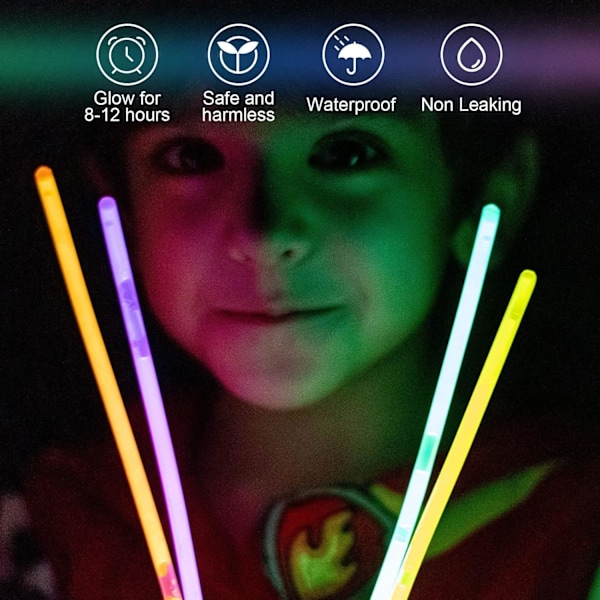 100 stk. Glow Sticks, Glowsticks Party Pack, Selvlysende festartikler, Selvlysende neon halskæder