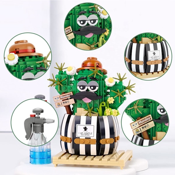 Mini Bulbous Cactus Bonsai Rakennuspalikkasarja, Keinotekoiset Kukat Kimppu Kasvi Rakennuspalikat Lelu (Kaktus)