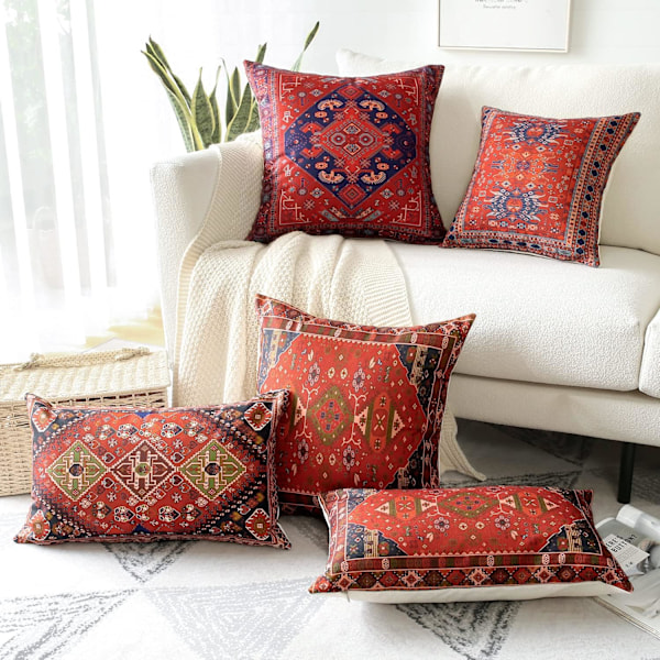 Boho-tyyliset koristetyynynpäälliset 45 x 45 cm neliön muotoiset koristeelliset tyynynpäälliset eksoottiset abstraktit vintage-tyynyliinat, 4 kpl