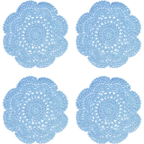 22 cm doily, heklet, rund blonder doily, håndlaget Blue