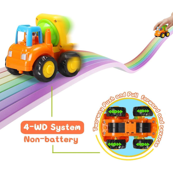 Baby Legetøj til 1-årige Push and Go Friktionsdrevne Billegetøj Traktor Bulldozer Dumper Cementblander Ingeniørkøretøjer Legetøj