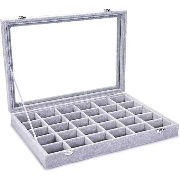 30 Rum Fløjl Glas Smykker Ring Armbånd Display Organizer Etui Holder Øreringe Opbevaringsboks