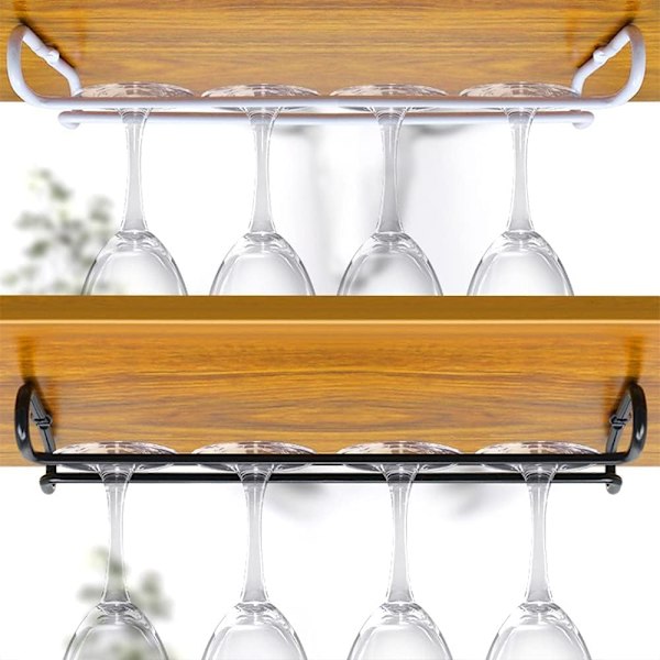 Förpackning Vinglasställ, Under Cabinet Shelf Stemware Rack, Förvaring med Stemware Holder, Vinglashållare för Kökskåp, Bar, Vit