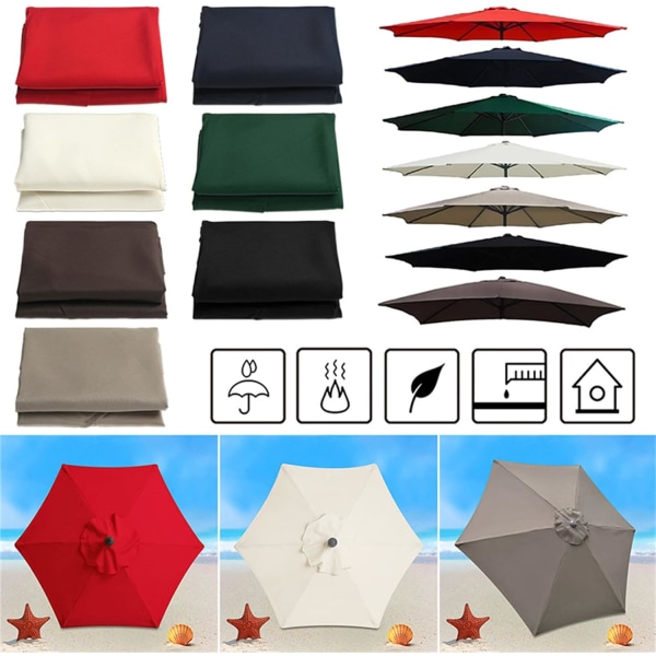 Reserveovertræk til parasol - 6 ribber - 2 M/2,7 M/3 M - Vandtæt - Anti-ultraviolet - Reservebetræk (2,7 M / 8,9 fod, rød)