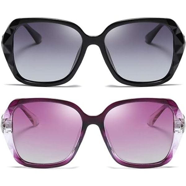 Överstora Polariserande Solglasögon för Kvinnor Trendiga Klassiska Solglasögon UV400 Skydd black and Purple