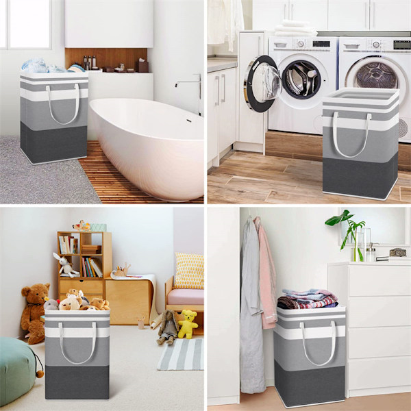 75L tvättkorg, rektangulär tvättsorterare i tyg, hopfällbar grey-white black stripes 40*30*60cm