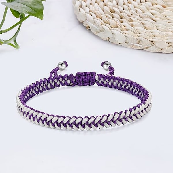 Flätad rep armband dam herr, flickor pojkar födelsedag vänskap par presenter handgjorda smycken Purple-white