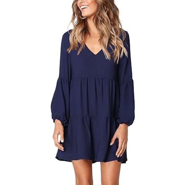 Women Summer Tunic Dress V Neck Casual Loose Flowy Swing Shift Dresses