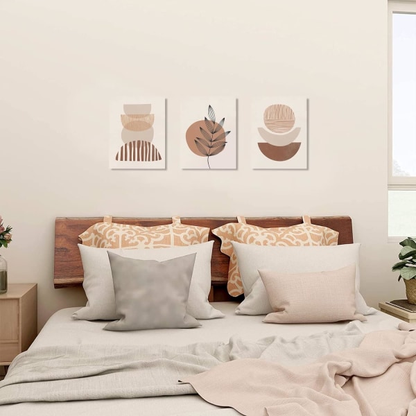 Minimalistisk Boho Väggkonst Set om 3, Modern Väggkonst i Mid-Century Stil, Badrum, Kontor (12\"x16\")