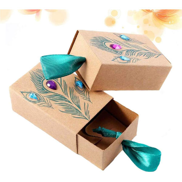50 kpl DIY Make-a-Candy-Boxes Peacock Feather Diamond Drawer Pull Kraft Paper Candy Gift Boxes Party Favor Gift As shown 7.5x5x3cm