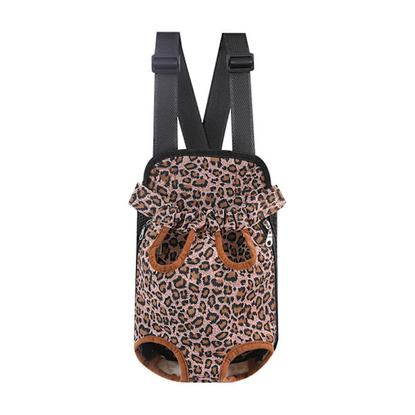 Husdjursbröstväska utomhus mesh dubbel axel fyra ben ryggsäck Leopard print canvas L