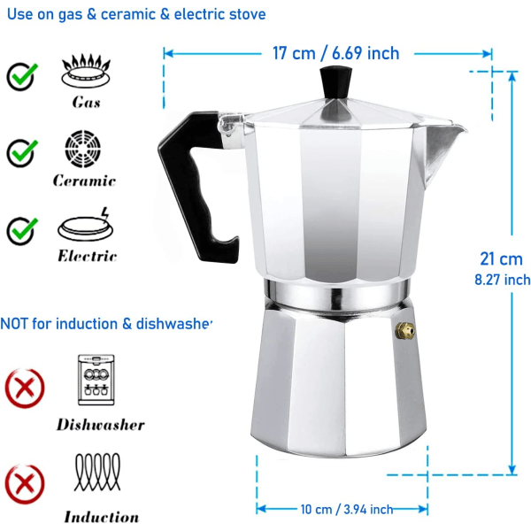 Italiensk Moka Express Aluminium Espresso Kaffemaskin - Transparent Deksel (9 Kopper 450 ml)