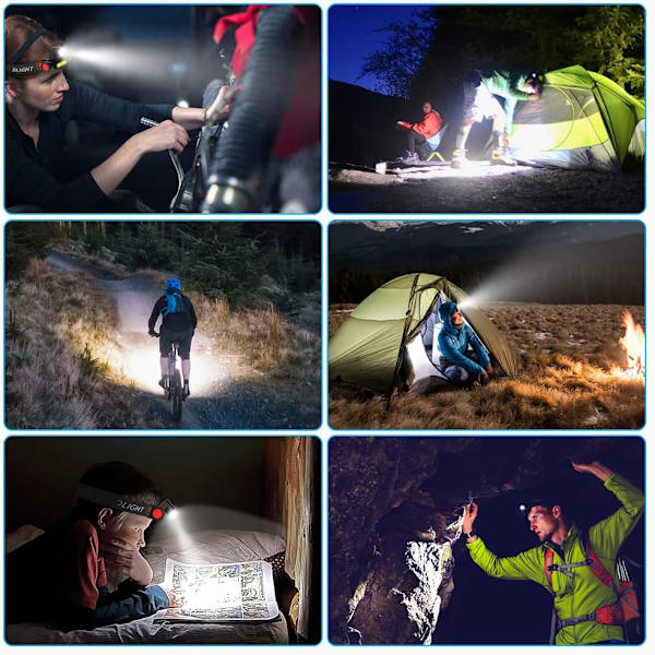 Vanntett LED-hovedlykt Kraftig hodelykt Oppladbar hodelykt 4 lysmoduser med zoomfunksjon Hodelykt for camping og nødssituasjoner