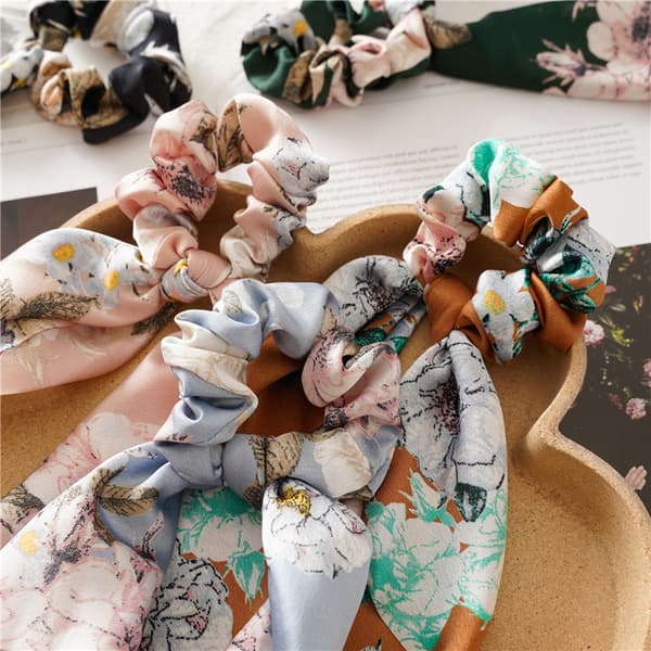5 st satinmaterial hårscrunchies elastiska hårscrunchies