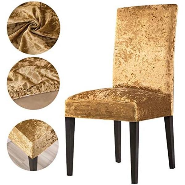 2 stk. tykke fløjlsstolbetræk Spisestolbetræk Elastisk strækbar stolbetræk Golden 2pcs