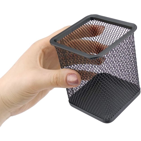 Metal Firkantet Penholder | Penholder Cube Lavet af Trådmetal | Multifunktionel Mesh Kop til Kuglepen Sort