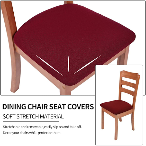 Stretch Jacquard Matstolsöverdrag, Avtagbara Tvättbara Anti-Damm Matsalsstol Sittdyna Överdrag med Band - 2 st Burgundy