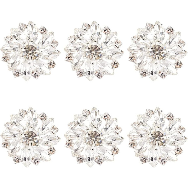 10 stk 28MM Blomst Rhinestone Shank Knapper Krystall Sy På Knapper med 1 Hull og Flat Bakside, Rhinestone Snøfnugg Metallknapper C