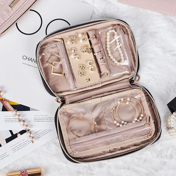 Rejse Smykke Organizer Folio, Smykke Ruller til Halskæder, Øreringe, Ringe, Armbånd, Ur, sort