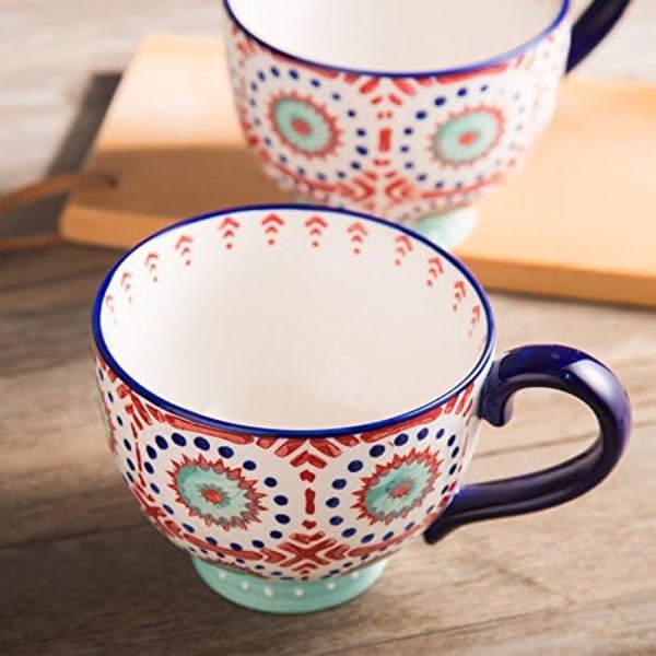 Elegant Håndmalt Blomstermønster Stor Keramisk Kaffekopp Jumbo Kopp Te Melk Frokostblanding Kopp for Kjøkken Valentinsgaver 400ml