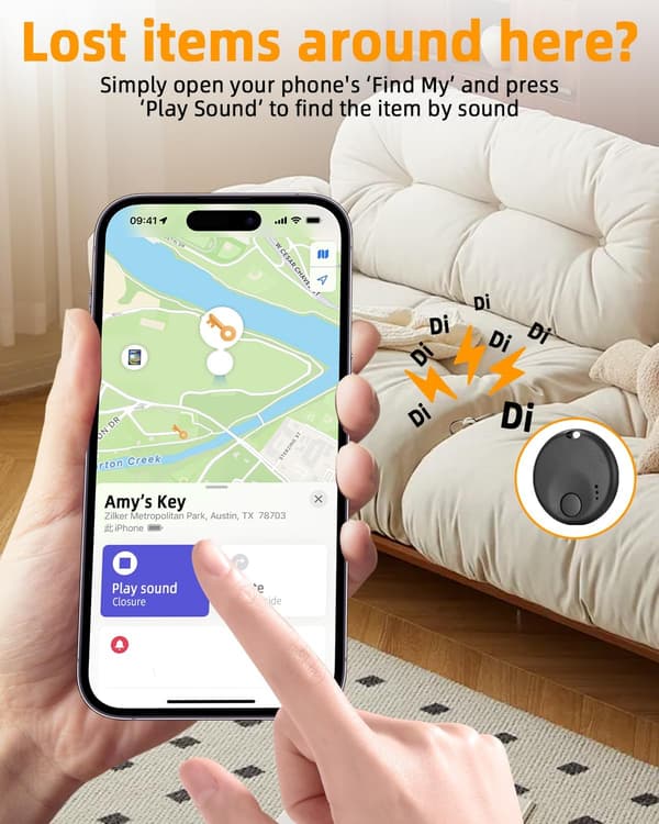 2 stk. Bluetooth Nøglefinder med Høj Biplyd, Global Lokalisering, Udskiftelige Batterier, Sort, iOS