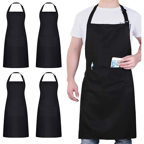 4-pack kockförkläden, svart förkläde med 2 fickor, vattentätt justerbart förkläde för män kvinnor, professionellt köksförkläde för matlagning, restaurang