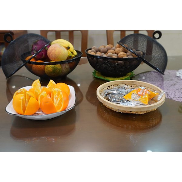 Fruktkorg med lock - Snacks Frukt Skål - 27*25*14 cm- ( 2 Fruktkorgar + 2 Lock; 4 Stycken Totalt )
