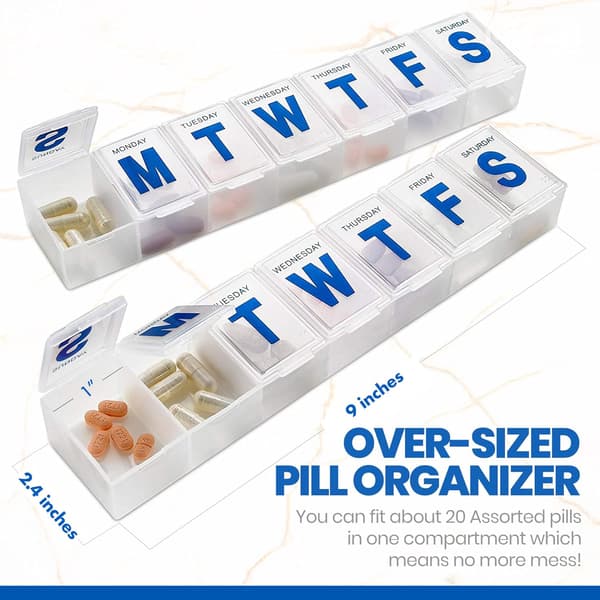 Veckovis pillerorganisatör, 7 dagars pillerplanerare extra stor, 2-pack