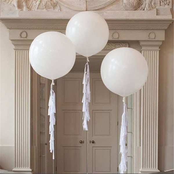 6-pak 91 cm Hvide Kæmpe Store Ekstra Store Jumbo Latex Balloner Farverige Luftballoner Runde Fødselsdagsballoner
