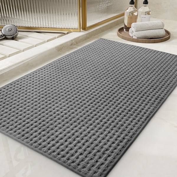 Rutete Badematte, Super Absorberende Sklisikker Badematter, Tynn Badematte, Maskinvaskbar Badematter Dark Gray 24" X 36"