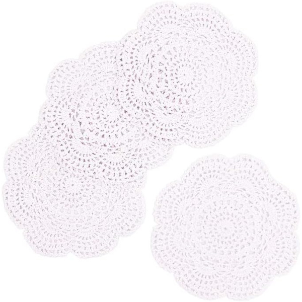 22 cm:n pitsipyöreä, virkattu, pyöreä pitsipyöreä, käsintehty White