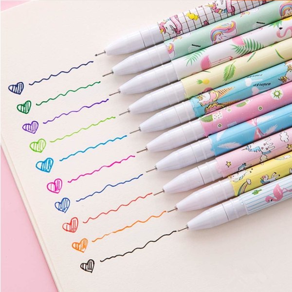 10 kpl söpöjä värikyniä naisille Toshine värikkäät geelivärikynät moniväriset kynät Bullet Journal -kirjoittamiseen Roller Ball -kynät ohuet kärjet Multicolored C