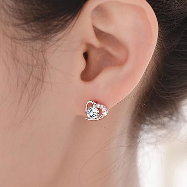 Silver Örhängen med Hjärta för Kvinnor, Örhängen Vitguld Kubisk Zirkonia Hjärta Studs│Snygga Örhängen Smycken Presenter till Flickor