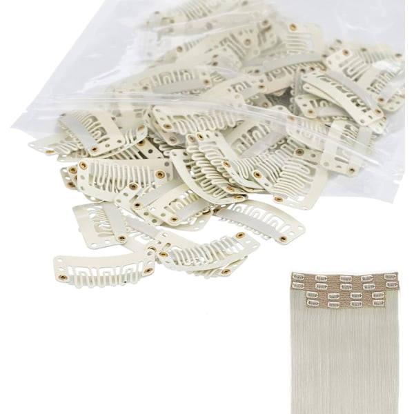20 stycken Hårförlängningsklämmor, Metall Snap Clips för Hårförlängningar och Våder, Perukklämmor Snap Clips U-formad Hårperukklämma Off white