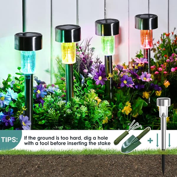 Trådløse 12 stk. farverige LED-solcellelamper i rustfrit stål til udendørs brug, 4,5*29,5 cm