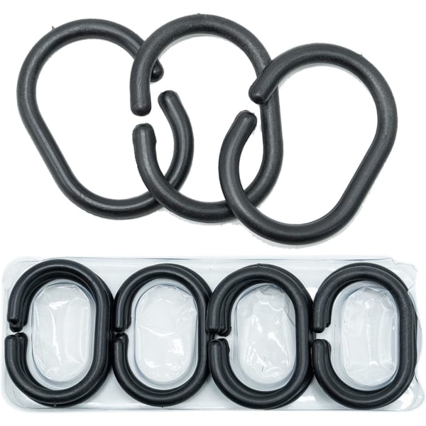 12 Pack Plastic Sliding Shower Curtain Rings Black ring001