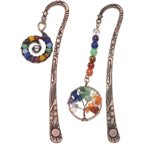 2 kpl Metallimerkki - Vintage pronssi tähti aurinko kuu riimu w/ 7 Chakra helmillä spiraali ja elämänpuu riipukset 4.84"*0.4"