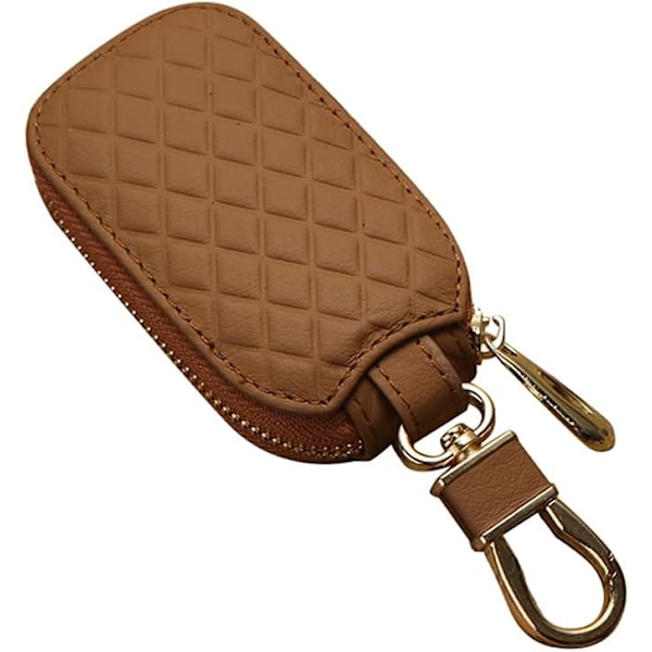 Auton avainkotelo, nahkainen avainkotelo, avainlaukku, avainrengas vetoketjulla, auton avainkotelo metallisella koukkulla, auton avainlompakko, unisex Brown