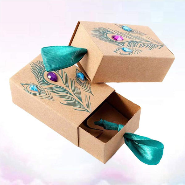 50 kpl DIY Make-a-Candy-Boxes Peacock Feather Diamond Drawer Pull Kraft Paper Candy Gift Boxes Party Favor Gift As shown 7.5x5x3cm