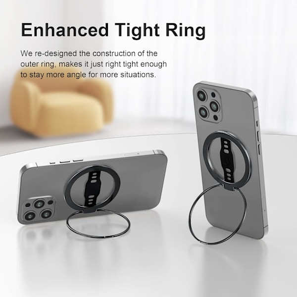 Nya MagOne (Uppgradering) Kompatibel med MagSafe Telefon Grepp Stativ med Silikon Fingerrem, Avtagbar Magnetisk Ringhållare